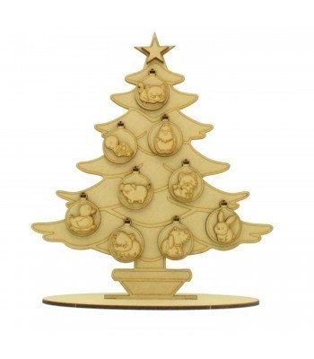 Laser Cut Christmas Tree in a stand with 3D Baubles and Pet Animal Themed Shapes - Stand Options